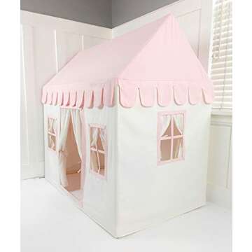 Domestic Objects Kids Pink and White Playhouse | Indoor Play Tent | Cotton Canvas | Premium Quality (57" Wide x 36" deep x 57" Tall) (Pink)