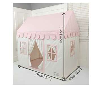 Domestic Objects Kids Pink and White Playhouse | Indoor Play Tent | Cotton Canvas | Premium Quality (57" Wide x 36" deep x 57" Tall) (Pink)