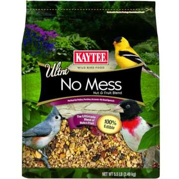 Kaytee Wild Bird Ultra No Mess Nut & Fruit Food Seed Blend For Blue Jays, Woodpeckers, Juncos, Cardinals, Grosbeaks, Sparrows, and Finches, 5.5 Pound