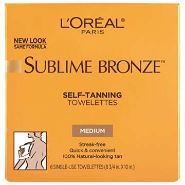 L'Oreal Paris Sublime Bronze Self Tanning Towelettes, Streak-Free, Natural Looking Tan, 6 ct