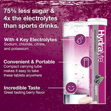 Hydralyte Electrolyte Tablets | Berry Electrolytes | Perfect for Bachelorette Parties, Workout Essential and A Travel Essential for Daily Hydration Needs | (10 Servings, 20 Electrolyte Tablets)