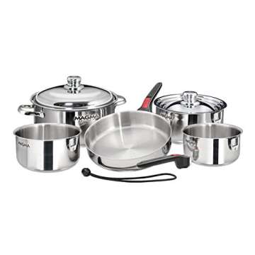 Magma 10 Piece Gourmet Nesting Stainless Steel Cookware Set, Induction Compatible, Oven Safe to 500°F - Suitable for All Stovetops, Removable Handles, Silver