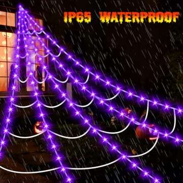 Halloween Decorations Outdoor Spider Web Lights,16.4Ft 220 LED Lighted Spider Web Light up with 8 Modes Waterproof Timer for Yard House Halloween Outdoor Decor Purple Spiderweb