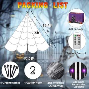 Halloween Decorations Outdoor Spider Web Lights,16.4Ft 220 LED Lighted Spider Web Light up with 8 Modes Waterproof Timer for Yard House Halloween Outdoor Decor Purple Spiderweb