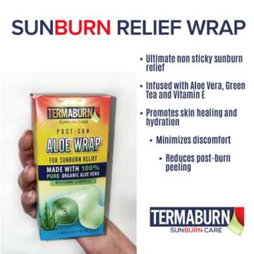 TermaBurn Aloe Wrap for Sunburn Relief – Hydro-Gel Aftersun Treatment with 100% Pure Aloe Vera Gel | Second Skin Aloe Gel for Burns and Peeling Irritation | Great for Tattoo Aftercare and Sun Care