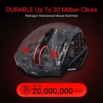 Redragon M913 Impact Elite Wireless Gaming Mouse, 16000 DPI Wired/Wireless RGB Mouse with 16 Programmable Buttons, 45 Hr Battery and Pro Optical Sensor, 12 Side Buttons MMO Mous