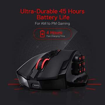 Redragon M913 Impact Elite Wireless Gaming Mouse, 16000 DPI Wired/Wireless RGB Mouse with 16 Programmable Buttons, 45 Hr Battery and Pro Optical Sensor, 12 Side Buttons MMO Mous