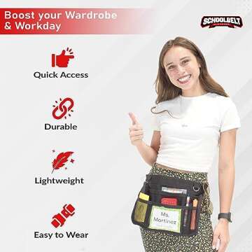 Schoolbelt Premium Teacher Apron / 8 Varied Pockets/ID Sleeve/Drink Pouch/Retractable Key Carabiner/Teachers & Mobile Workers