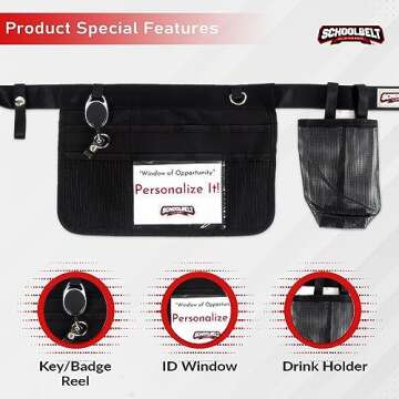 Schoolbelt Premium Teacher Apron / 8 Varied Pockets/ID Sleeve/Drink Pouch/Retractable Key Carabiner/Teachers & Mobile Workers