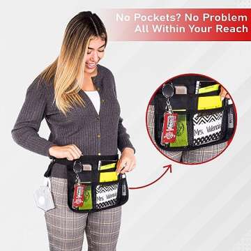 Schoolbelt Premium Teacher Apron / 8 Varied Pockets/ID Sleeve/Drink Pouch/Retractable Key Carabiner/Teachers & Mobile Workers