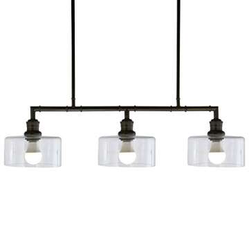 Amazon Brand – Stone & Beam Industrial Triple Glass Shade Ceiling Hanging Pendant Chandelier Fixture - 23 x 7 x 36 Inches, Gunmetal Black