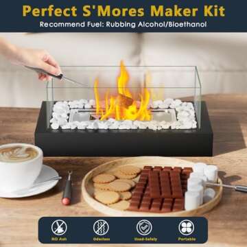 Tabletop Fire Pit, Portable Smores Maker Kit Indoor/Outdoor Mini Small Fireplace Table Top Decor Home Patio Gifts for Women Mom Housewarming Christmas Birthday White Elephant Gift