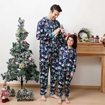 ANGELGGH Onesie Christmas Family Matching Pajamas Adult Couples Men PJs Hooded Women Novelty One-piece Sleepwear (Men, S, Dinosaur)