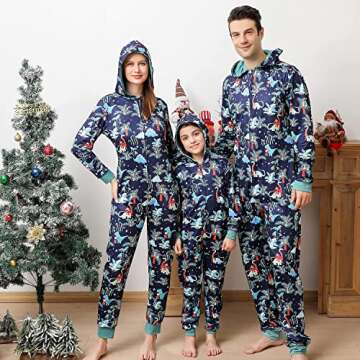 ANGELGGH Onesie Christmas Family Matching Pajamas Adult Couples Men PJs Hooded Women Novelty One-piece Sleepwear (Men, S, Dinosaur)