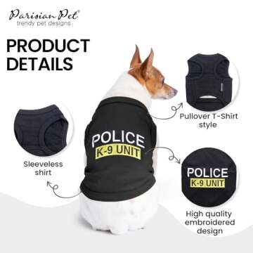 Parisian Pet Unisex Dog T-Shirt with Embroidered 'Police k-9 Unit' Dog Clothes - 100% Cotton, Dog Costume - Breathable Police Dog Vest - Machine Washable Dog Shirts for Small Dogs, S