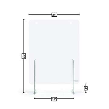 Portable Lightweight Sneeze and Cough Protective Plexiglass Shield Guard for Counters | (24" x 36") Clear Acrylic | Sales Counter/Reception Protection Barrier for Employers, Workers & Customers