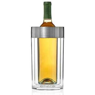 Wine Enthusiast Double Wall Iceless Wine Bottle Chiller – Premium Thermal Insulated Single Bottle Bucket for Tabletop Cooling