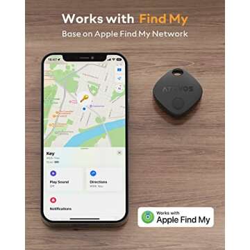 ATUVOS Keys Finder 2 Pack, Bluetooth Luggage Tracker Works with Apple Find My (iOS only), Item Locator GPS Tracker for Keys, Wallet, Suitcase, Bags, IP67 Waterproof, Privacy Protection, Lost Mode