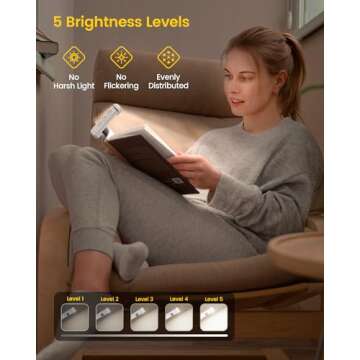 Glocusent USB Rechargeable Book Light for Reading in Bed, Portable Clip-on LED Reading Light, 3 Amber Colors & 5 Brightness Dimmable, Compact & Long Lasting, Perfect for Book Lovers, Kids