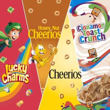 General Mills Breakfast Cereal Variety Pack, Lucky Charms, Cinnamon Toast Crunch, and Cheerios Varieties, Single Serve Snacks, 9.14 oz (8 Pouches)