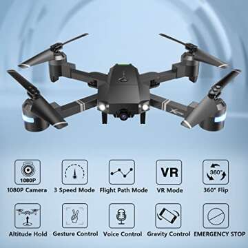 ATTOP Wifi Fpv Drone With Camera 720P Hd, Rc Drones For Beginners With Gravity Control/Voice Control/Trajectory Flight/App Control/Altitude Hold, Best Beginner Drone Gray