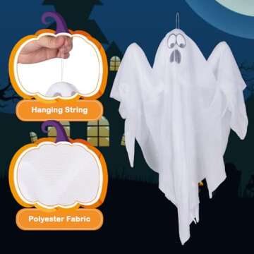 Hanging Ghosts Halloween Decor - 3 Pack for Outdoors