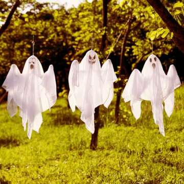 Hanging Ghosts Halloween Decor - 3 Pack for Outdoors