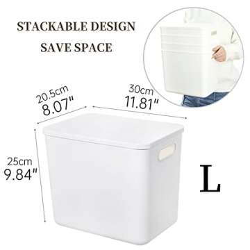 Yishyfier Plastic Storage Baskets Bins Boxes With Lids,Organizing Container White Storage Organizer Bins For Shelves Drawers Desktop Playroom Classroom Office,4-Pack