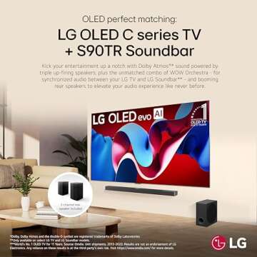 LG S90TR 7.1.3-Channel OLED evo TV Matching Soundbar with Rear Surround Speakers, Dolby Atmos, Wow Orchestra, WOWCAST Built-in with Wireless Dolby Atmos, Wireless Subwoofer (2024 New Model)