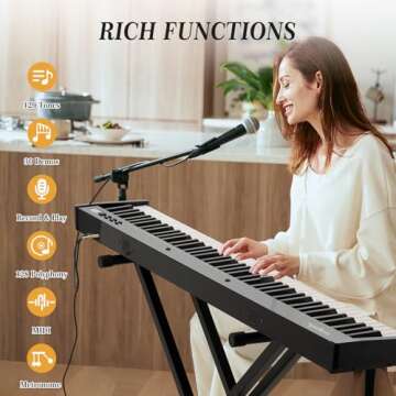 GarveeLife 88 Key Keyboard Piano,Full-Size Electric Keyboard Piano for Beginners,Portable Electric Piano with Stand,Headphones,Sustain Pedal,Handbag,Bluetooth, USB MIDI