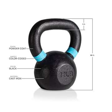 Tru Grit Fitness – Cast Iron Kettlebells – 12lb – Easy Grip Handle – Powder Coated - Home Gym or Office Strength Training Equipment