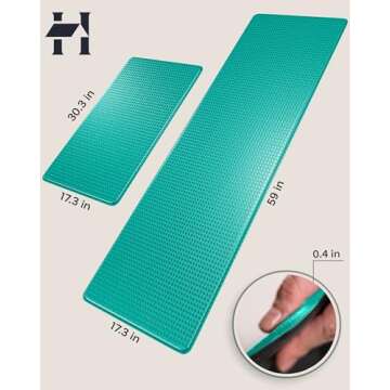 Homergy Anti Fatigue Kitchen Mats for Floor 2 PCS, Memory Foam Cushioned Rugs, Comfort Standing Desk Mats for Office, Home, Laundry Room, Waterproof & Ergonomic, 17.3×30.3 & 17.3×59, Turquoise