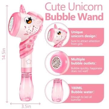 Unicorn Bubble Wand for Kids, Princess Toy Bubble Machine Blower Maker Outdoor Mower Toys with Light, Party Birthday Gifts for 4 5 6+ Years Old Toddlers Little Girls Cream-Coloured&Pink