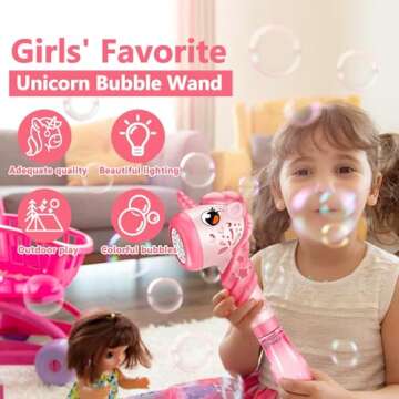 Unicorn Bubble Wand for Kids, Princess Toy Bubble Machine Blower Maker Outdoor Mower Toys with Light, Party Birthday Gifts for 4 5 6+ Years Old Toddlers Little Girls Cream-Coloured&Pink