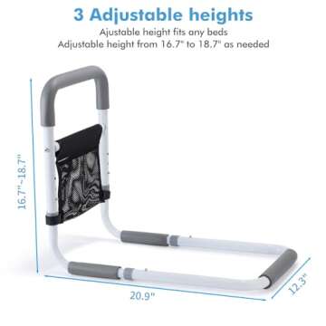 WeHwupe Bed Rails for Elderly Adults Safety Height Adjustable Bed Assist Rail for Seniors Bedside Fall Prevent Grab Bar with Storage Pocket Fits King Queen Full Twin Bed