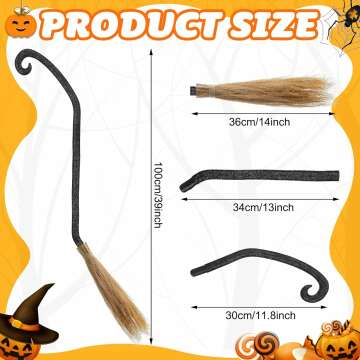 3 Pcs Halloween Witch Broom Wizard Broomstick Props Plastic Kids Broom Cosplay Broom Stick Flying Wicked Witch Accessories for Halloween Decorations Costumes Parties