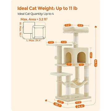 Feandrea Cat Tree, 44.1-Inch Cat Tower for Indoor Cats, Multi-Level Cat Condo with 4 Scratching Posts, 2 Perches, Hammock, Cave, Beige UPCT261M01