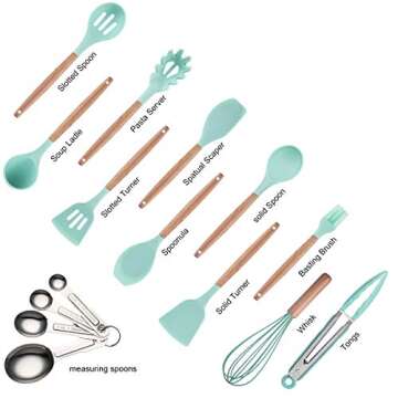 Kitchen Utensil Set - 16 Silicone Cooking Utensils. Kitchen Gadgets for Cookware Kit. Kitchen Accessories Tools. Heat-resistant Non-toxic Nonstick. Best Spatula set Serving Utensils Gifts by APTGAGA