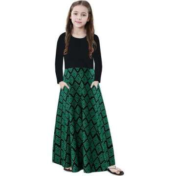 KYMIDY Girls Maxi Dress Kids Long Sleeve Casual Floral Dresses with Pockets for Girls 6-14 Years