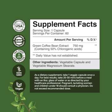 Pure Green Coffee Bean Extract - Super Energizing Green Coffee Extract with 50% Chlorogenic Acid for Antioxidant Heart Health Mental Focus and Size Reduction - Natural Energy Supplement for Adults