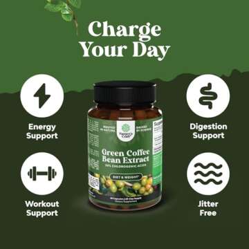 Pure Green Coffee Bean Extract - Super Energizing Green Coffee Extract with 50% Chlorogenic Acid for Antioxidant Heart Health Mental Focus and Size Reduction - Natural Energy Supplement for Adults