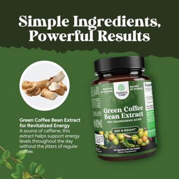 Pure Green Coffee Bean Extract - Super Energizing Green Coffee Extract with 50% Chlorogenic Acid for Antioxidant Heart Health Mental Focus and Size Reduction - Natural Energy Supplement for Adults