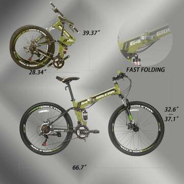 EUROBIKE Folding Mountain Bike - 21 Speed & Full Suspension