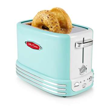 Nostalgia New and Improved Retro Wide 2-Slice Toaster Perfect For Bread, English Muffins, Bagels, 5 Browning Levels, With Crumb Tray & Cord Storage – Aqua, Turquoise