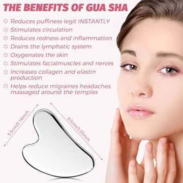 AURUZA Gua Sha Facial Tool, Stainless Steel GuaSha Face Lift Massage Beauty Metal Skin Care Board Scraping Self Skincare Lymphatic Drainage Massager Lift Anti-Aging & Wrinkles Jawline Exerciser Tools