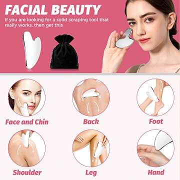 AURUZA Gua Sha Facial Tool, Stainless Steel GuaSha Face Lift Massage Beauty Metal Skin Care Board Scraping Self Skincare Lymphatic Drainage Massager Lift Anti-Aging & Wrinkles Jawline Exerciser Tools