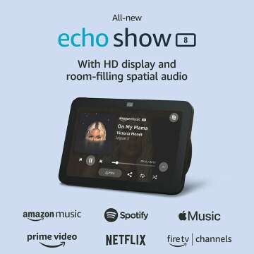 Echo Show 8 (3rd Gen, 2023 release) | With Spatial Audio, Smart Home Hub, and Alexa | Charcoal