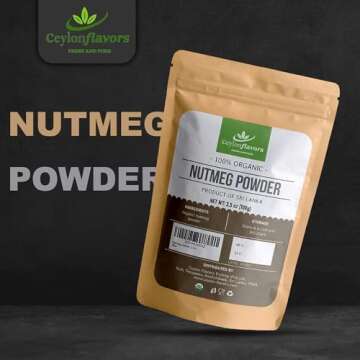 Organic Nutmeg Powder (3.5 oz), Premium Grade, Harvested & Packed from a USDA Certified Organic Farm in Sri Lanka (stand up resealable pouch)