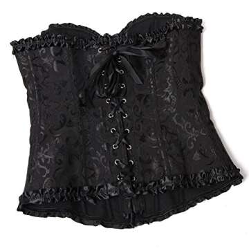 frawirshau Black Top Corsets for Women Lingerie Lace Up Boned Overbust Corset XS