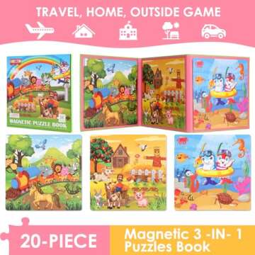 Magnetic Puzzles for Kids Ages 4-6, 20-Piece Travel Toys Animal Toddler Puzzles Ages 2-4, Educational Learning Magnets, Ideal Road Trip Activities Toys for 2 3 4 5 6 Boys and Girls